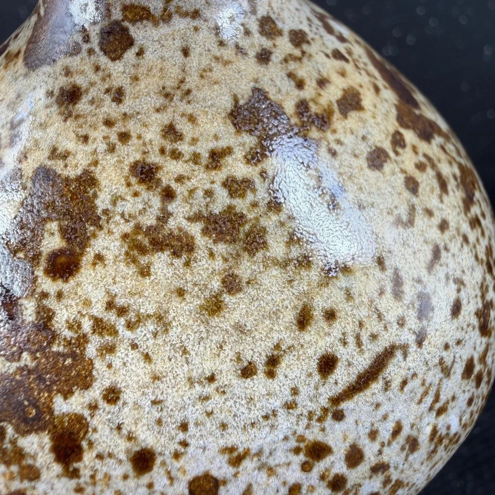 Joan Signed Studio Pottery Bud Vase Speckled Brown Tan Stoneware 3 Inch Small